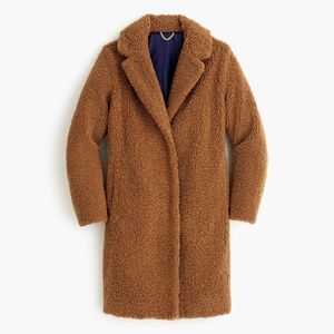 HOLDING FOR ALICIAZHAO - J Crew teddy sherpa top coat in warm brandy tan/cognac